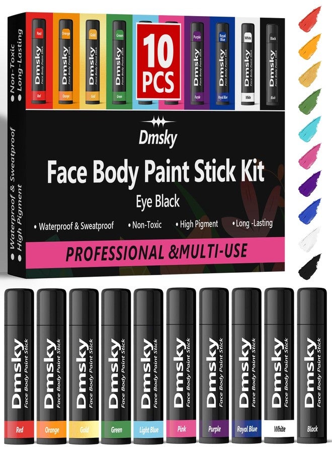 Dmsky 10 Packs Eye Black Sports Stick for Football, Baseball, Softball-Anti-Glare Face Body Paint Stick Kit,Water-Proof Eye Sports Paint Sticks,10 Color Eyeblack Painting Kit for Athletes & Fans - Image 1